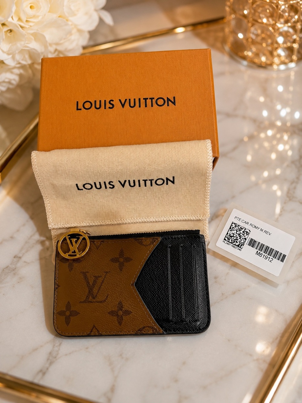 Louis Vuitton Romy Card Holder Monogram Reverse Black | Box & Dust Bag